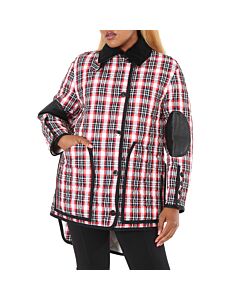Burberry Bright Red Check Diamond Quilted Tartan Oversized Barn Jacket