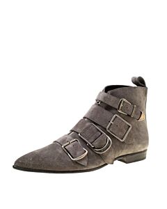 Burberry Buckle Detail Suede Ankle Boots In Dark Storm Grey