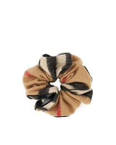 Burberry Camel Embroidered Cashmere Check Scrunchie