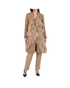 Burberry Camel Hair Feather Detail Single-breasted Tailored Coat, Brand Size 4 (US Size 2)