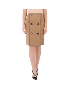 Burberry Camel Wool Cashmere Button Panel Detail A-line Skirt