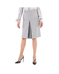 Burberry Cloud Grey Technical Wool Jersey Box-pleat Detail A-line Skirt