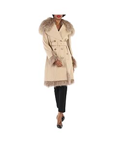 Burberry Cotton Gabardine Shearling Trim Belted Trench Coat