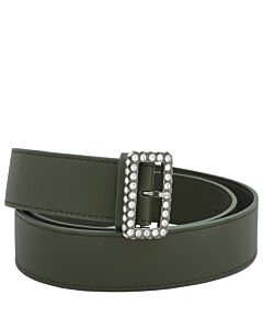 Burberry Crystal Buckle Leather Belt In Dark Olive