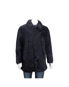 Burberry Curly Shearling Coat In Navy