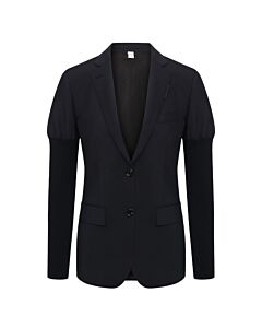 Burberry Debby Rib-Knit Sleeve Mohair Wool Tailored Blazer Jacket, Brand Size 6 (US Size 4)