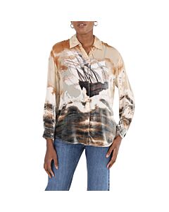 Burberry Debore Silk Blend Sheep Print Oversized Shirt