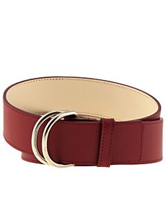 Burberry Double D-Ring Colorblock Leather Belt in Crimson/Limestone