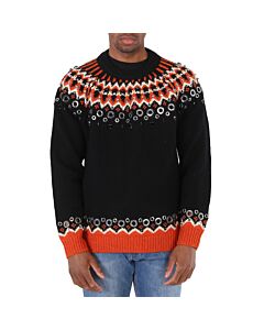 Burberry Embellished Fair Isle Wool Sweater In Black