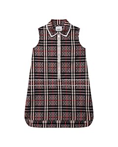 Burberry Girls Pale Rose Checkerboard Stretch Cotton Zip-Front Sleeveless Dress