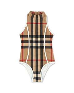 Burberry Girls Vine Exaggerated One-Piece Swimsuit In Archive Beige