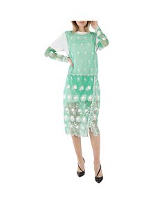 Burberry Green and White Embroidered Tulle Dress