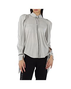 Burberry Grey Melange Stripe And Logo-trimmed Wool And Silk Shirt