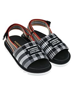 Burberry Kids Bryson Check Logo Icon Stripe Sandals, Brand Size 30 (13 Kids)