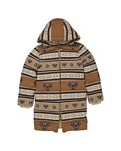 Burberry Kids Camel Fair Isle Wool-Cashmere Blend Coat