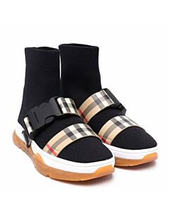 Burberry Kids Stretch Knit Buckled Strap Snock Sneakers