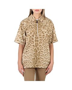 Burberry Ladies Animal Print Short-sleeve Cotton Oversized Shirt
