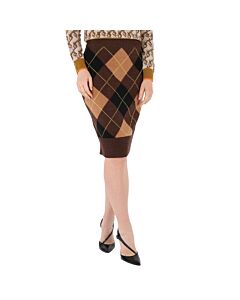 Burberry Ladies Argyle Intarsia Wool Cashmere Pencil Skirt