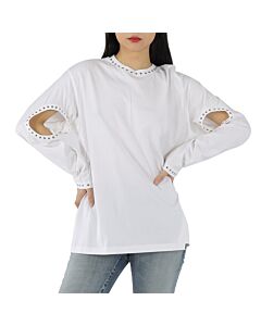 Burberry Ladies Ashbury White Cut-out Detail Studded Top