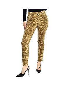 Burberry Ladies Beige Straight Fit Leopard Print Japanese Denim Jeans