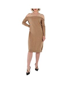 Burberry Ladies Biscuit Bra-Detail Long Sleeve Wool Dress
