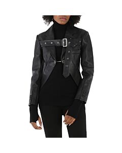 Burberry Ladies Black Biker Belt Detail Leather Morning Jacket