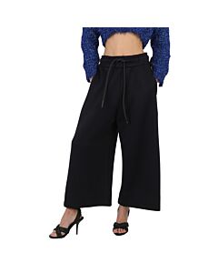 Burberry Ladies Black Crystal Detail Wide-leg Jersey Cropped Track Pants