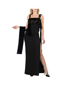 Burberry Ladies Black Faux Fur Detailing Split Velvet Dress