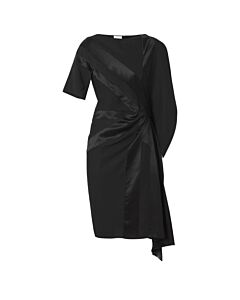 Burberry Ladies Black Flag Intarsia Asymmetrical Silk Dress