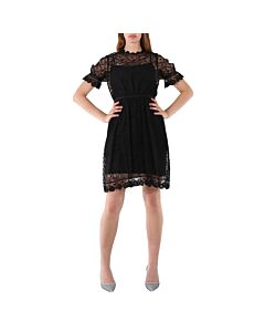 Burberry Ladies Black Floral Embroidered Tulle Lace Dress
