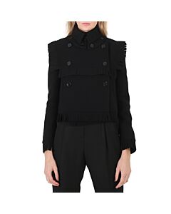 Burberry Ladies Black Fringed Cashmere Wool Blend Cropped Trench Jacket