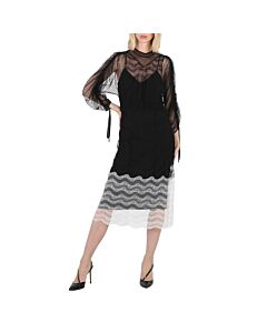 Burberry Ladies Black Geometric Lace Dress With Gathered-sleeves