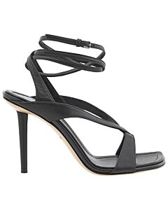 Burberry Ladies Black Lambskin Wraparound Stiletto-Heel Sandals