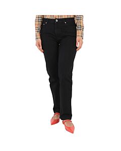Burberry Ladies Black Logo-print Straight-leg Jeans