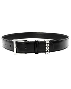 Burberry Ladies Black/Palladio Chain Detail Horseferry Print Coated Canvas Belt, Brand Size Small