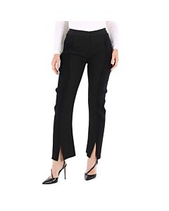 Burberry Ladies Black Ribbed-Panel Flared Wool Trousers