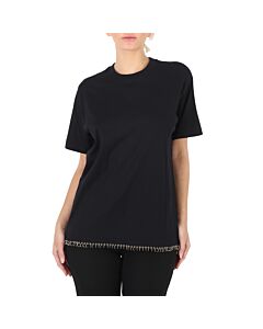 Burberry Ladies Black Ring-pierced Cotton Oversized T-shirt