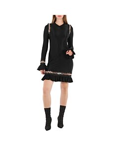 Burberry Ladies Black Ring Pierced Stretch Jersey Mini Dress