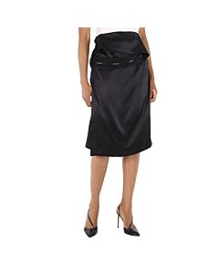 Burberry Ladies Black Silk Satin Foldover Skirt