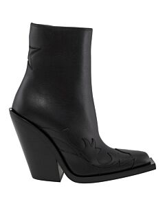 Burberry Ladies Black Star Detail Leather Block-Heel Ankle Boots