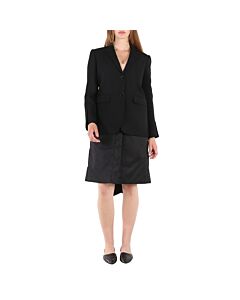 Burberry Ladies Black Wadded Detachable-Warmer Wool Tailored Jacket