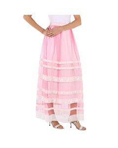 Burberry Ladies Bright Pink Floral Lace-trim Tulle Maxi Skirt