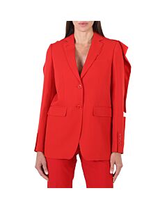 Burberry Ladies Bright Red Grain De Poudre Wool Panel Detail Tailored Blazer Jacket
