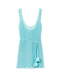 Burberry Ladies Bright Topaz Blue Crochet Mini Dress