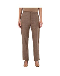 Burberry Ladies Brown Cashmere Check Linen Wool Cashmere Trousers, Brand Size 4 (US Size 2)