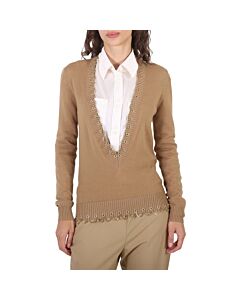Burberry Ladies Camel Chain Detail Cashmere Sweater