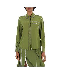 Burberry Ladies Cedar Green Silk Embellished Oversized Shirt, Brand Size 4 (US Size 2)