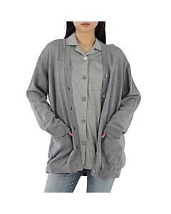Burberry Ladies Cloud Grey Wool Cardigan Detail Silk Jersey Shirt