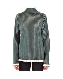 Burberry Ladies Contrast-trim Cashmere-blend Sweater In Green