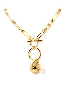 Burberry Ladies Crystal/ White Resin Pearl Gold-plated Chain-link Necklace
